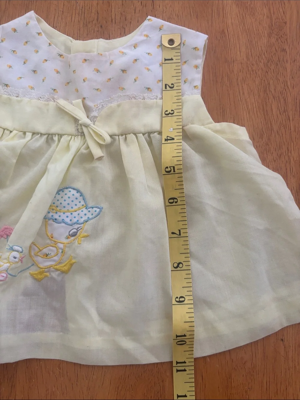 Vintage Yellow Duckling Baby Dress & Bloomers Set - 12months